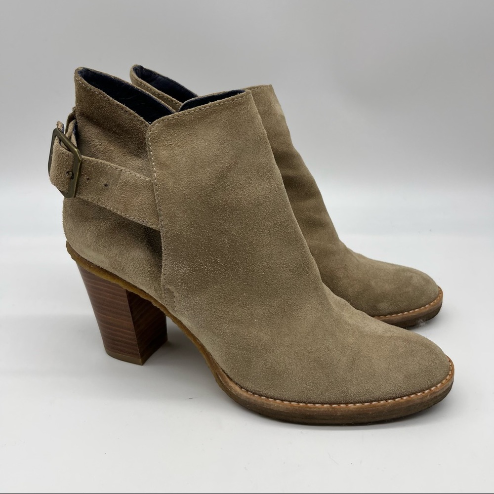 Castaner Buckle Strap Suede Stacked Heel Tan Neutral Occasion Event Ankle Boot 8